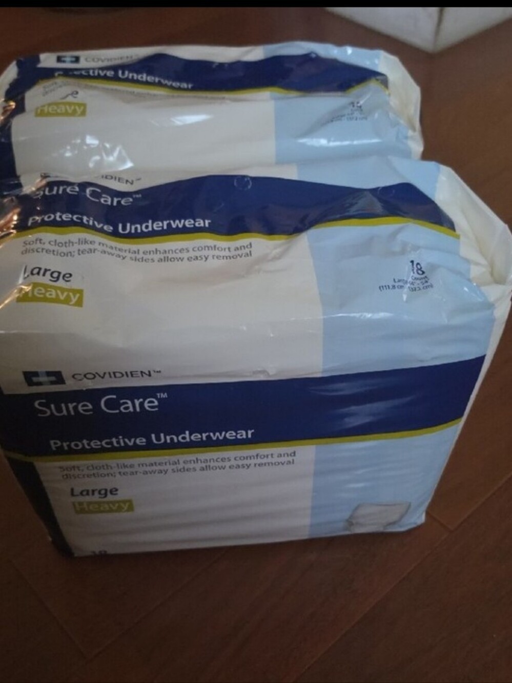 2 Packs Coviden Sure Care Protective Underwear Large Heavy Absorbency 18 Ct Each